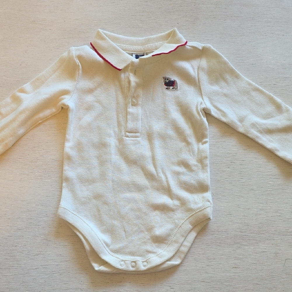 Janie and Jack Cream‎ Bodysuit with Red Trim and Dog Design